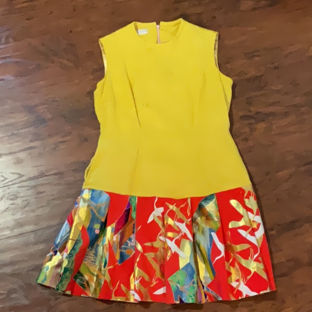 Vibrant Yellow and Red Dress with Kimono fabric by Victor Tung Design